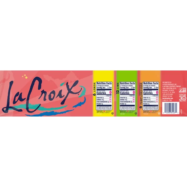 LaCroix Sparkling Lemon, Lime, and Pamplemousse Variety Pack, 24 pk./12 oz. - Image 2